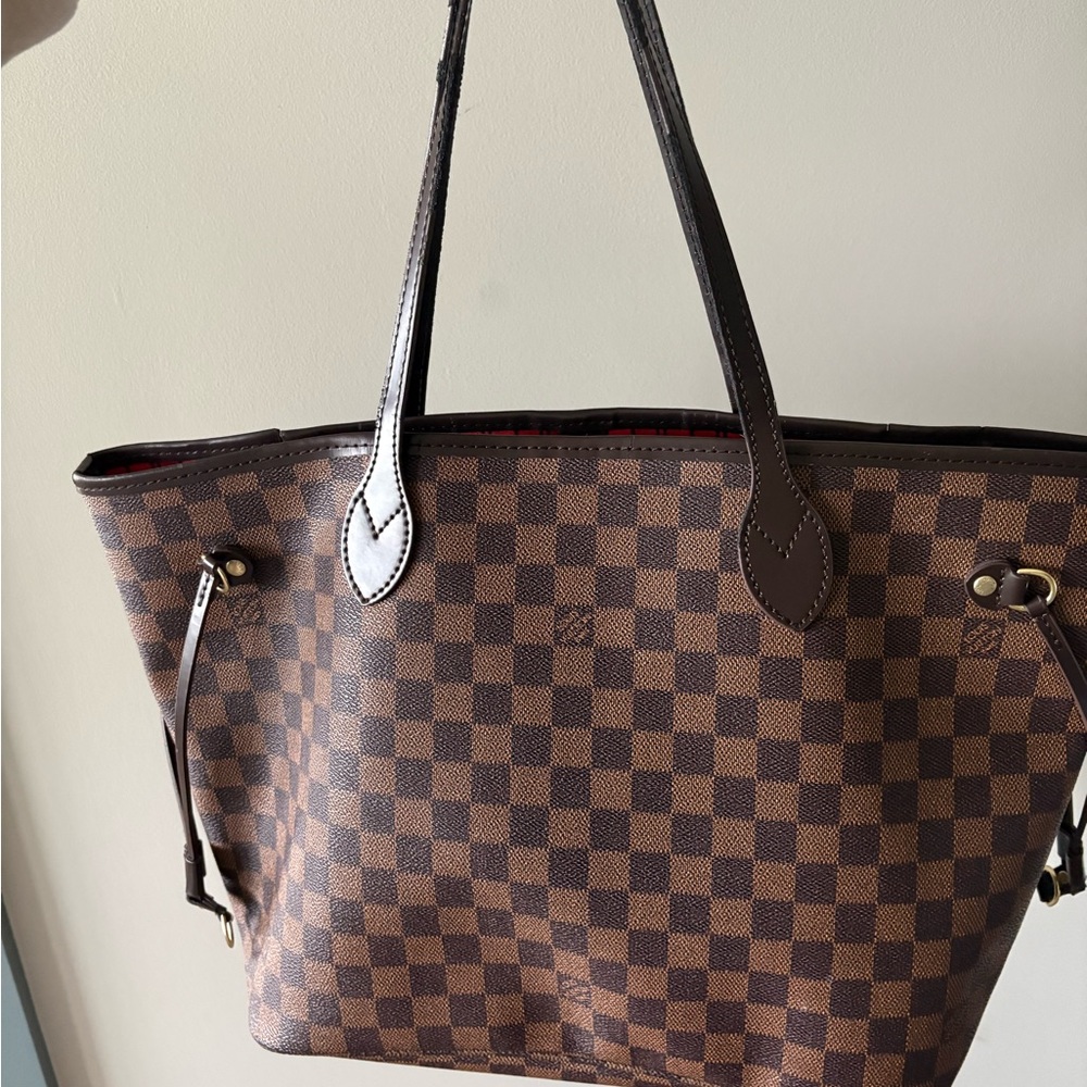 Designer Brown Checkered Tote Bag